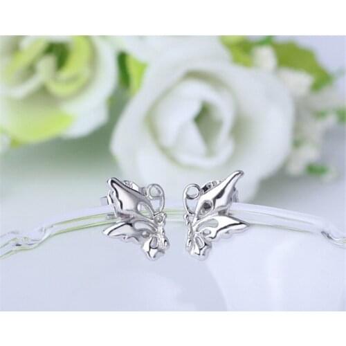 Blaike Silver Color Butterfly Stud Earrings For Women Cute Hollow Butterfly Earrings Wedding Party Jewelry Gifts