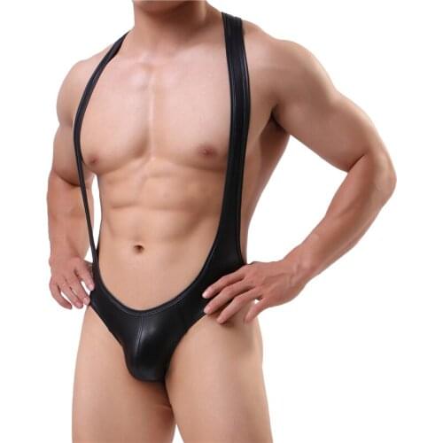 Men Sharpes Faux Leather Men Bodysuit Sexy Shapewear Suit Slimming Bodywear Wresting Singlet Club Lingerie Shapers Undershirts