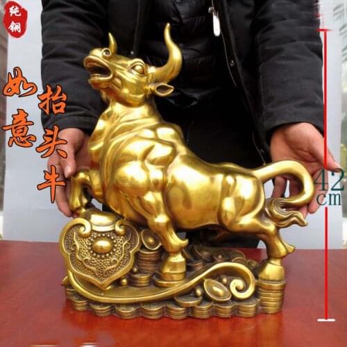 Large Home finance company Bronze sculpture ART bring wealth money Stock market bull Career Success GOOD luck bull statue