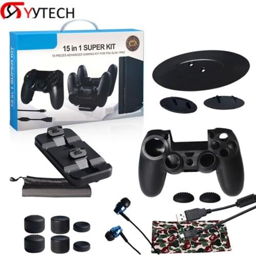 SYYTECH IV-P4T01 15 In 1Game Case Kit Silicon And Game Console Stand Display Set For PS4 Slim Pro