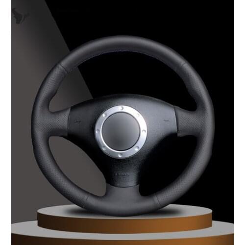 Black Artificial Leather Hand-stitched Car Steering Wheel Cover for Audi TT 1999-2005 A3 3-Spoke 2000 2001 2002 2004 2003