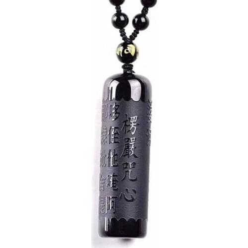 Black Obsidian Lengyanzhou Necklace Pendant Buddhism Necklace Mens Jewelry Womens Jewelry Black Jewelry