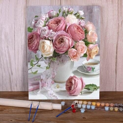 Flower Rose DIY Painting By Numbers Package Oil Paints 50*70 Canvas Painting Loft Wall Picture For Kids For Drawing Wholesale