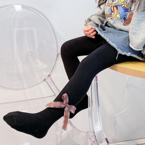 Children Girls Cotton Ribbed Pantyhose Spring Autumn Toddler Kids Princess Knit Bow Tights Newborn Infant Pants Baby Accessories