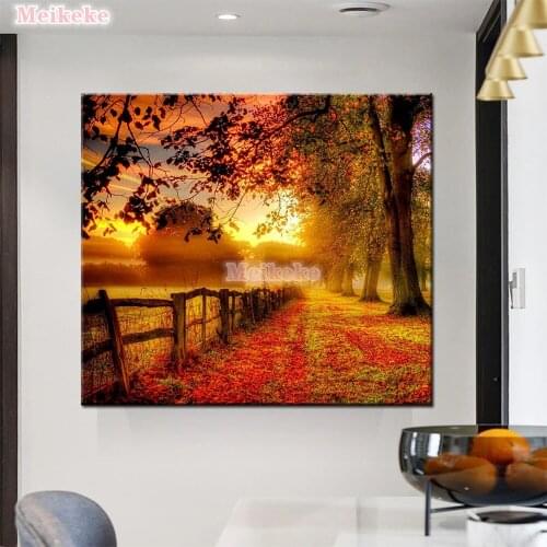 Diy 5D Fall Landscape Nature Tree Sunset Full Diamond Painting cross stitch kits art Scenic 3D paint by diamonds mosaic gift