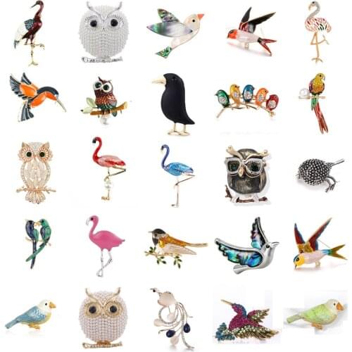 Enamel Animal Brooch Parrot Flamingo Swallow Pigeons Phoenix Bird Brooches For Women Men Crystal Brooch Pins Gifts