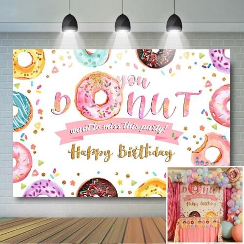 Donut Grow Up Birthday Backdrop Sweet Donuts Sprinkles Birthday Photo Background Girls Donuts Birthday Party Decoration Banner