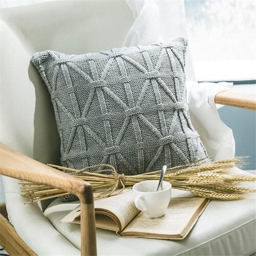 Geometric Gray Twist Lattice Cotton Cushion Cover Nordic Soft Pillow Case Solid Color Throw Pillows For Decoration Car Seat Sofa