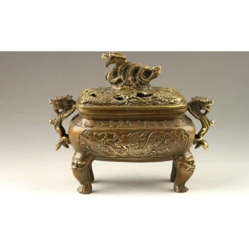 Chinese Handmade Exquisite Vivid Dragons Bronze Incense Burner