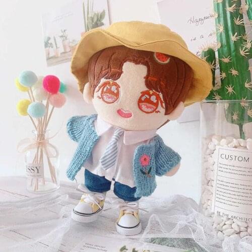 20cm Plush Doll Clothes Set Blue Flower Cardigan White Shirt Tie Clothes Pants (No Doll) Dropshipping