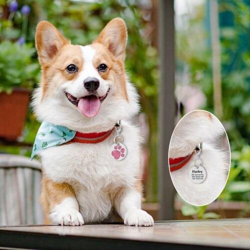 Round Dog Paw Anti-lost Name Nameplate Tags Pendant Metal Keyring Personalized Engraving Pet Name Cat Tags Customized ID DogTag