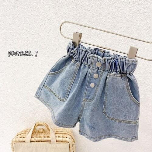 Summer childrens pants girl denim shorts 2021 new summer foreign style thin section Korean style trend baby girls toddler