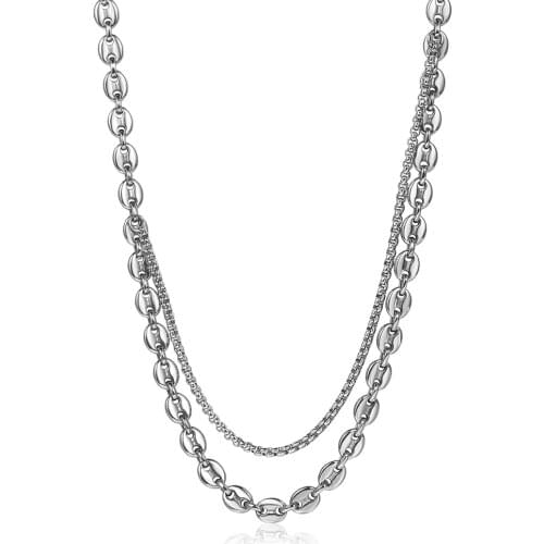 Layered Coffee Bean Box Chain Necklaces For Women Girls Stainless Steel Marina Link Chain Choker Adjustable Jewelry Gifts DDN281