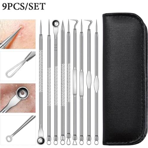 9Pcs Stainless Acne Needle Blackhead And Pimple Remover Face Care Comedone Extractor Point Clean Black Head Remover Tool Sets