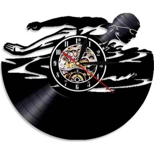 Swimming Pool Wall Art Wall Clock Vinyl Record Wall Clock Swimmers Gift Water Sport Swimming Athletes Home Decor Modern Design
