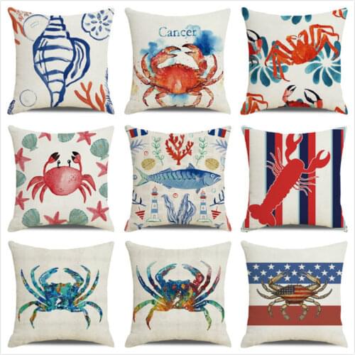45cm*45cm Marine Sketch lobster and crab design Linen/Cotton Throw Pillow Covers Cushion Cover home Decor Pillowcase