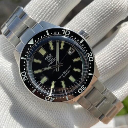 2021 New Black SD1962 Steeldive Brand 200M Water Resistant Ceramic Bezel Sapphire Crystal Glass Luminous Mens Dive Watch