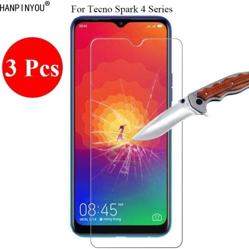 3 Pcs/Lot New 9H 2.5D Tempered Glass Screen Protector For Tecno Spark 4 Spark4 6.6" Protective Film + Clean Tools