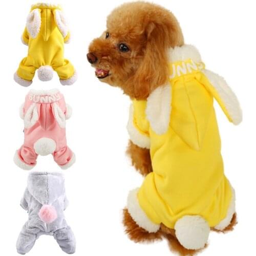 Dog clothing pet cat clothing teddy bear Bomei autumn and winter thickened plush rabbit and rabbit warm four legged clothes