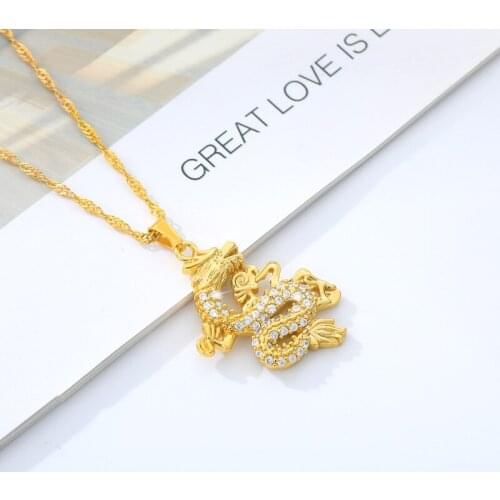 Zircon Dragon Pendant Necklace Womens Mens Jewelry Mascot Lucky Gifts Luxury Gold Hip Hop Rap Wear Accessories Necklace 2020