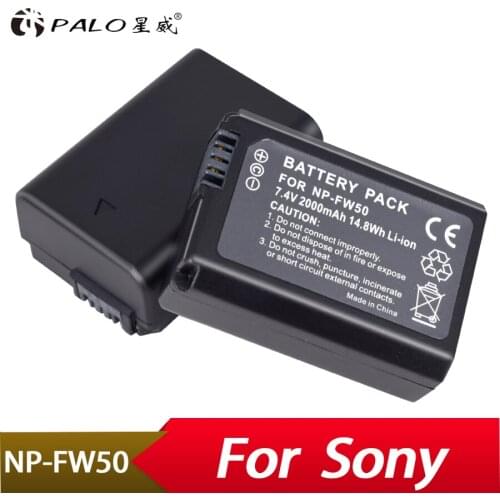 Palo 2Pcs 2000mah NP-FW50 NP FW50 For Sony NEX-7 NEX-5N NEX-5R NEX-F3 NEX-3D Alpha a5000 a6000 DSC-RX10 Alpha 7 a7II Alpha 7R