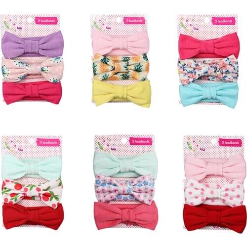 3Pcs/set Floral Baby Headband Soft Cotton Flower Print Dot Printed Bows Knotted Baby Girl Headbands Hair Accessories Dropshippin