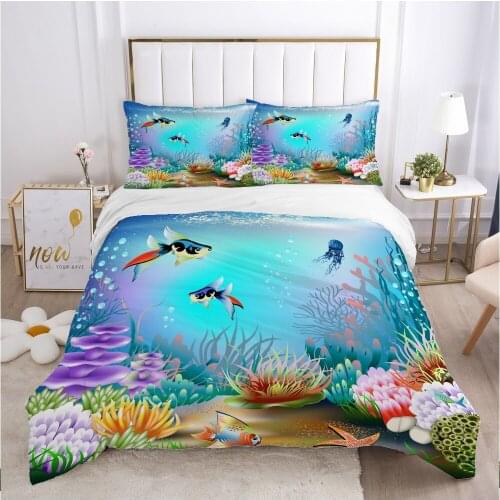 Luxury Underwater World Bedding Sets single Size Cartoon Kids Duvet Cover Set with Pillowcase Full Twin Comforter Bed Sets