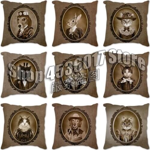 Hand-Painted Cat & dog Prints 45*45cm Cushion Cover Linen Throw Pillow Car Home Decoration Decorative Pillowcase Cushion covers