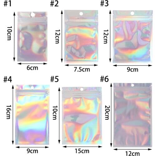 20 Pcs Self Seal Lashes Packaging Bag Reclosable Aluminum Foil Holographic Shiny Pouches Water Proof Pouch Storage Pack Retail