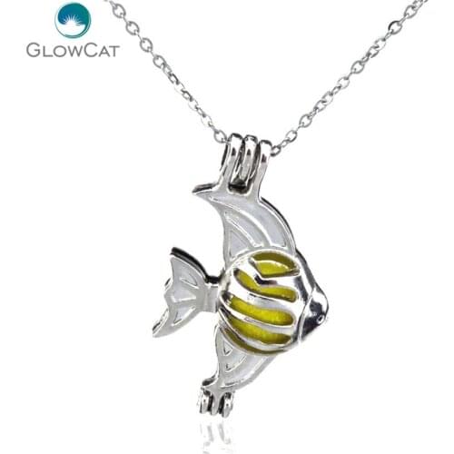 K7 Silver Animal Sea Goldfish Diffuser Locket Necklace Aromatherapy Steel 16" Aroma Essential Oil Diffuser Locket