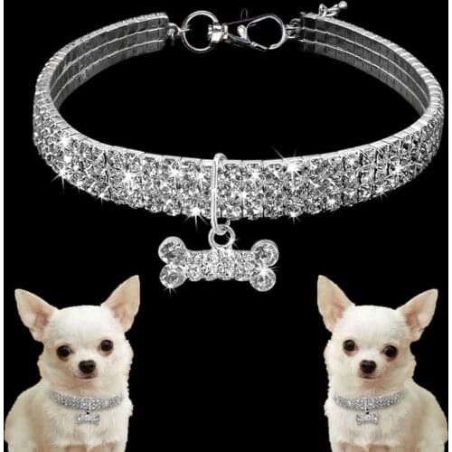 Super Shining Diamond Rhinestone Puppy Cat Collar Dog Cat Collar Leather Strap Kitten Accessories Puppy Collar