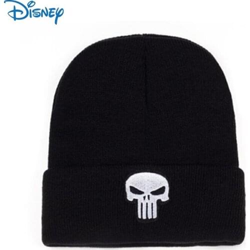 Disney Marvel Hat Skull Embroidered Keep Warm Wool Hat Fashion Trend Knitted Hats For Men Autumn Skiing Couple Beanie Women Hood