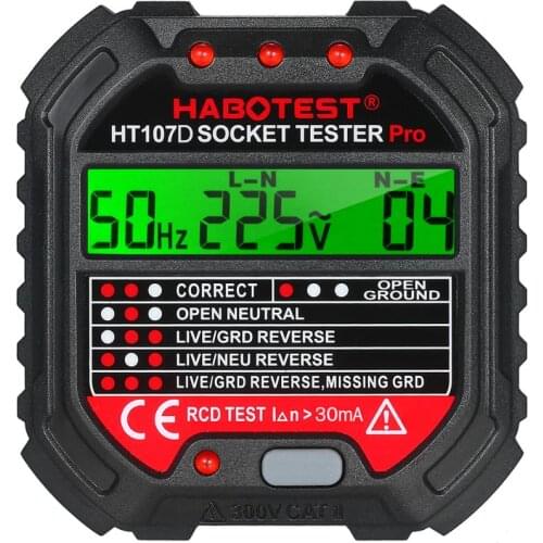 HABOTEST HT107D Outlet Tester with 90-250V Socket Tester Automatic Electric Circuit Polarity Voltage Detector Breaker Finder