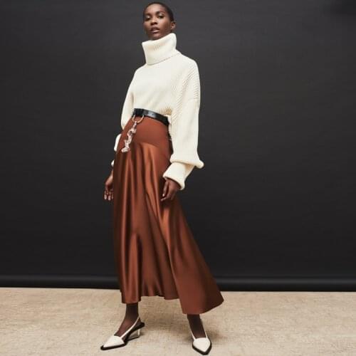 Elegant Splicing Brown Satin Skirts 2020 A-Line Long Formal Evening Party Woman Skirts Zipper Back Advanced customization