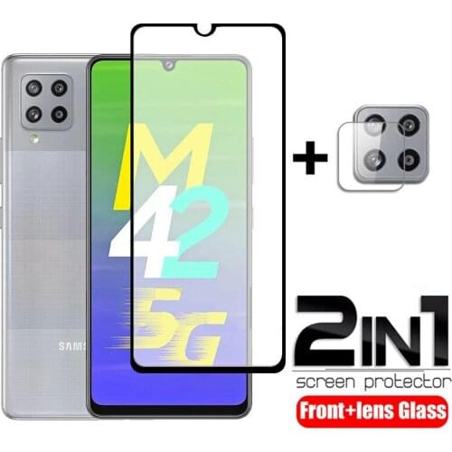 2IN1 Protective Glass For Samsung Galaxy M42 M62 M12 A72 A52 5G m42 m12 Full Cover Tempered Glass Screen Protector Camera Film