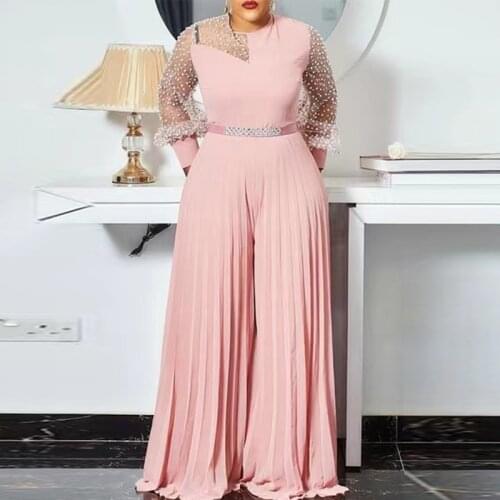 Pink Jumpsuit for Women Patchwork Folds Straight Jumpsuit Female Jumpsuit Overalls for Women Solid Bodysuit Woman Pantsuits