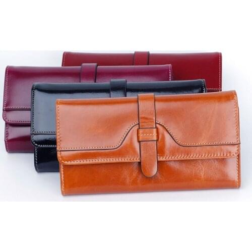 Womens Wallet RFID Blocking Large Capacity Luxury Waxed Genuine Leather Clutch Wallet Multi Card Organizer Card Case