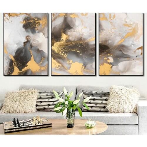 Golden Abstract Landscape Canvas Painting Nordic Modern Luxury Decoration Poster for Living Room Bedroom Wall Mural Picture