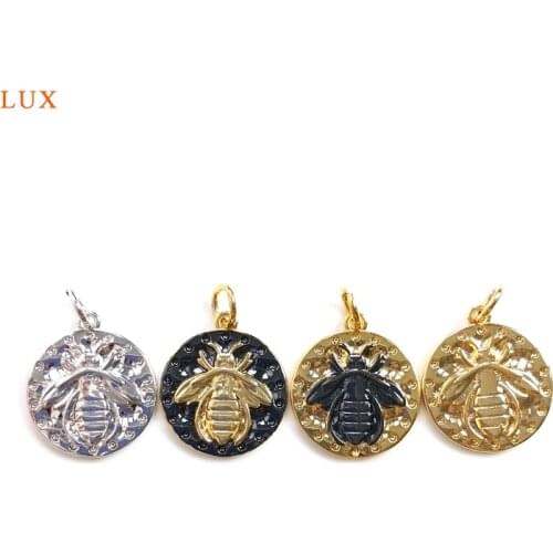 5pcs Bee Beetle Pendant Necklaces For Women Charms Animal Round Brass Pendants Insect Bug Coin Necklace Pendants Jewelry Making