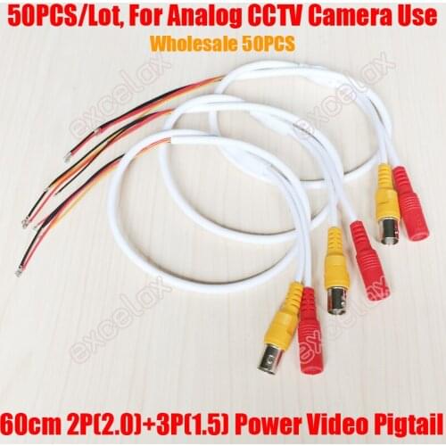 50PCS/Lot 60cm 5 Pin BNC Video DC Power Lead Cable 12V Connector Pigtail for CCTV Analog Camera Module Board Assembly Production