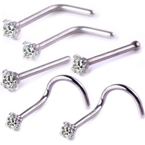 6pieces The Latest Trends 316 L Medical Stainless Steel Nose Ring 6 Sets of Multi-function High Quality Zircon Nose Nose