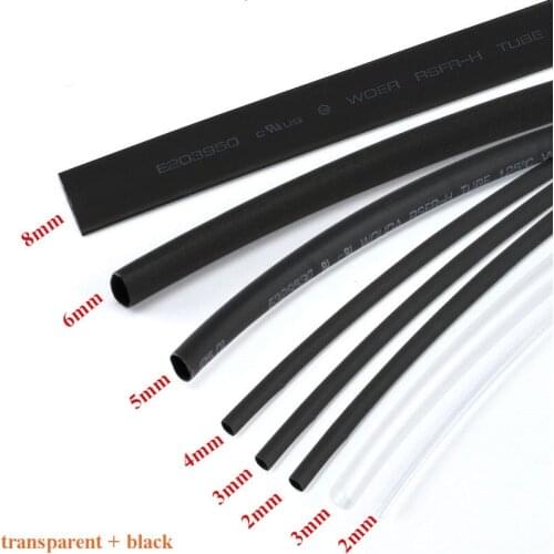 8M Heatshrink Heat Shrink Tube Transparent + Black Insulation Sleeves Wire Wrap Cable Kit 6 Size 2mm/3MM/4MM/5MM/6MM/8MM