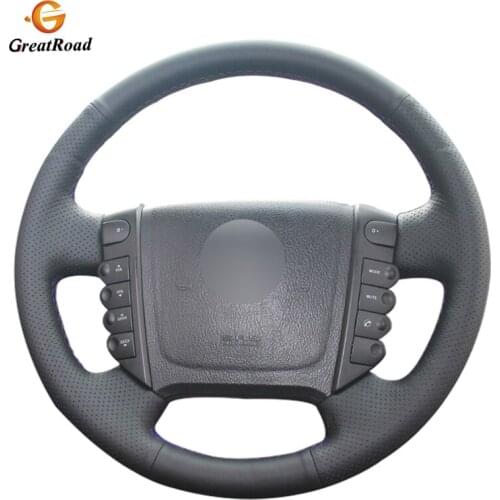 Black PU Artificial Leather Hand Sewing Black Leather Car Steering Wheel Covers Wrap for Ssangyong Rexton Rexton W Rodius