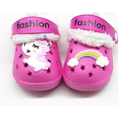 2020 Winter Childrens Cute Unicorn Cotton-Padded Home Slippers Kids Waterproof Plush Warm Soft Floor Indoor Shoes Boy Girl Clog