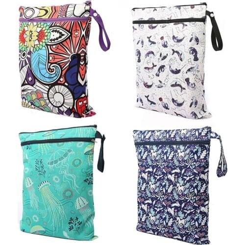 Baby Diaper Stroller Hanging Diaper Bag Pul Travel 41X33Cm Double Zipper Waterproof Animals Printed Storage Bags