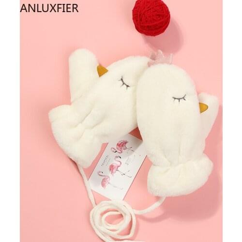 H10009 Children Plush Warm Mittens Hang Rope Cute Chicken Outdoor Winter Gloves Kids Thermal High Quality Windproof Hand Muff