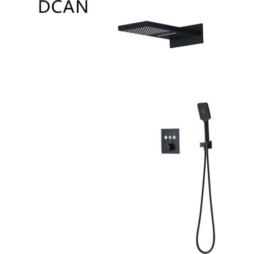 DCAN Black Button Touch Shower System Dark Wall-Mounted Canopy Fly Rain Waterfall Embedded Box Shower Set