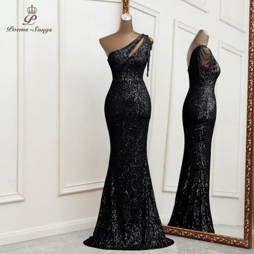 Elegant black one shoulder evening dress robe de soiree de mariage vestidos de fiesta bridesmaid dress mariage robe vestidos