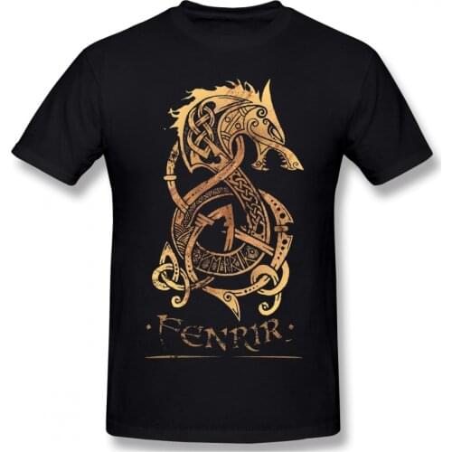 Men Anime Wolf Romantic Horror Film T-Shirt Fenrir The Nordic Monster Wolf Pure Cotton Tees Harajuku TShirt