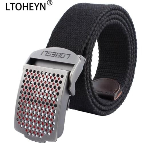 Hot Sale Mens Outdoor Tactical Canvas Belt High Quality Alloy Personality Hollow Belt Buckle Police Military 110-140cm Optional